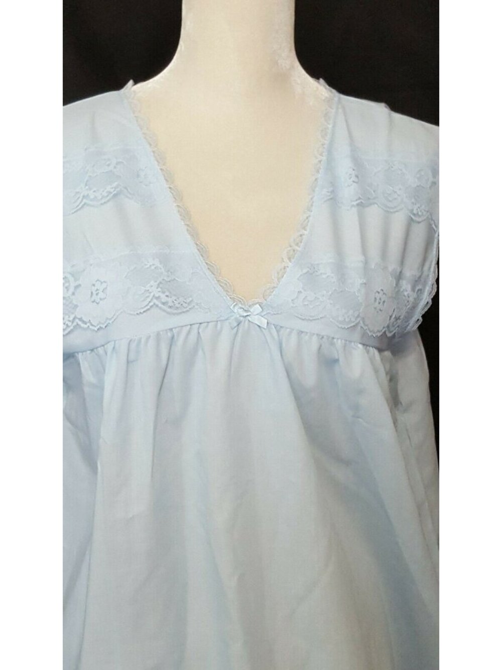 Elsie Of Miami Vintage Womens Blue Sleeveless Nightgown XL Lace Trim USA
